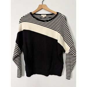 Greige - Black and White Striped Dolman Knit Sweater Women's Size Medium